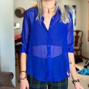ELECTRIC BLUE SHEER LACE TOP